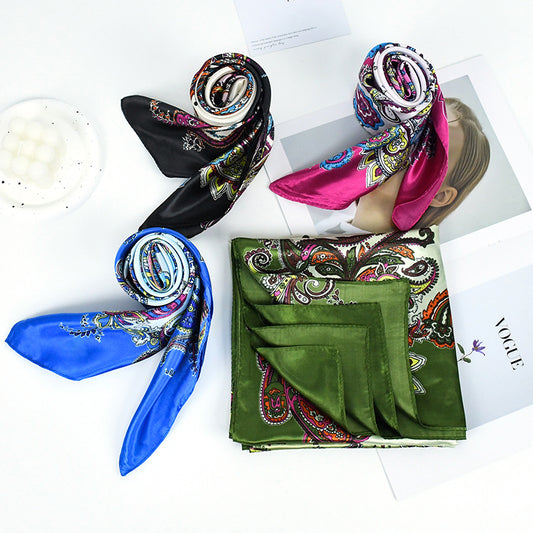 90x90cm Green Paisley Satin Hijab Scarf, Elegant Square Headscarf for Women, Saudi UAE Daily & Eid Wear
