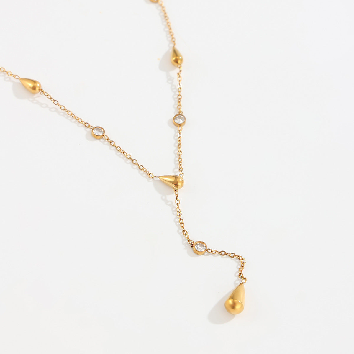 Gold Teardrop Y-Shaped Lariat Necklace, Women‘s Arabian CZ Dainty Chain
