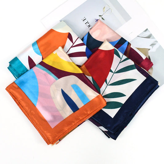 90x90cm Colorful Geometric Satin Hijab Scarf, Soft Square Headscarf for Women, Dubai Saudi Daily & Party Wear
