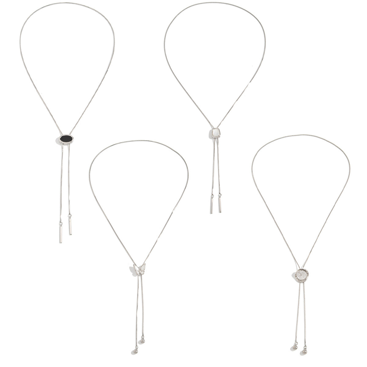 Stainless Steel Butterfly Lariat Necklace for Women, Adjustable Drawstring Y-Shaped Choker, Waterproof Silver Butterfly Pendant Necklace, Dainty Hypoallergenic Jewelry