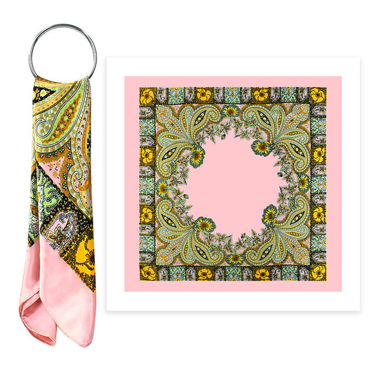 Golden Vintage Paisley Printed Polyester Satin Square Hijab, Ladies Multi-use Headscarf Shawl