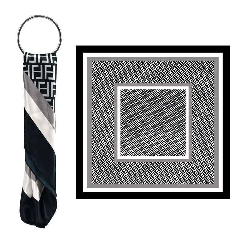 90x90cm Geometric Monogram Satin Hijab Scarf, Luxury Square Headscarf for Women, Saudi UAE Eid & Party Wear