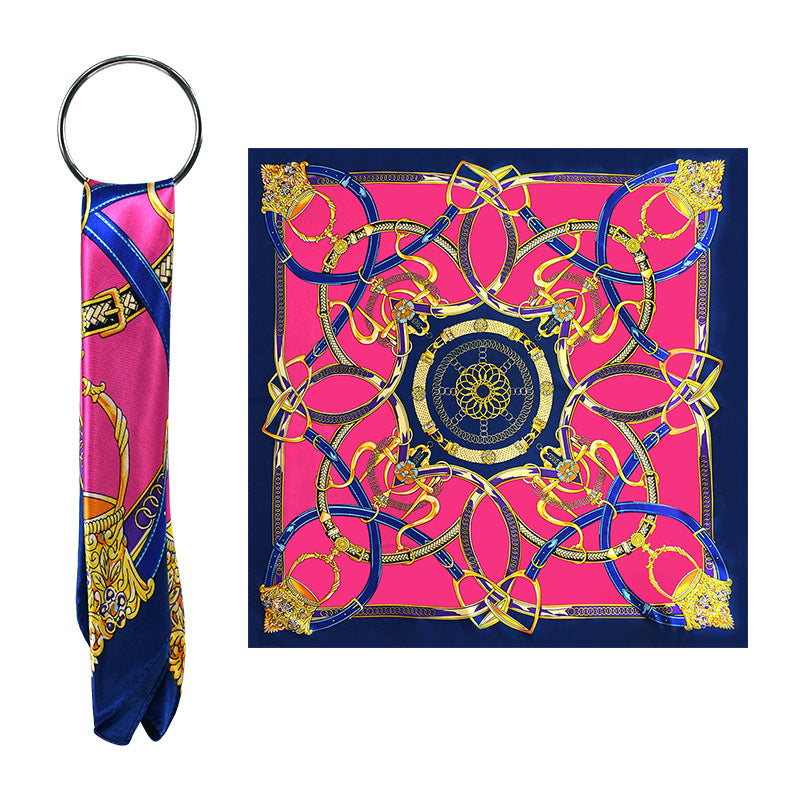 90x90cm Navy Chain Satin Hijab Scarf, Luxury Square Headscarf for Women, Saudi UAE Party & Daily Wear