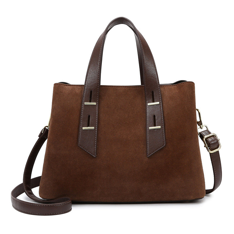 Women's Monogram Tote Bag, Premium Vegan Leather Work Handbag with Contrast Handles, Brown Diamond Pattern Shoulder Bag, Large Capacity Office Tote with Crossbody Strap