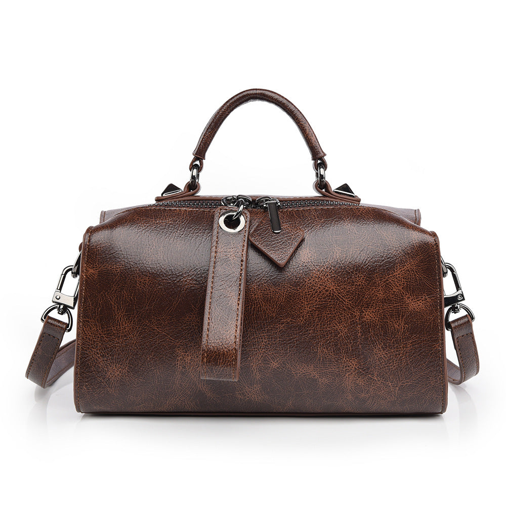 Women's Embossed Boston Bag, Premium Vegan Leather Barrel Handbag with Adjustable Strap, Black Monogram Pattern Top Handle Satchel, Large Capacity Shoulder Crossbody Bag