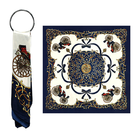 Red Carriage Print Satin Hijab Scarf, Luxury Square Headscarf for Women, Saudi UAE Eid & Party Wear