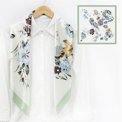Colorful Leaf Print Satin Hijab Scarf, Elegant Square Headscarf for Women, Saudi UAE Daily & Eid Wear