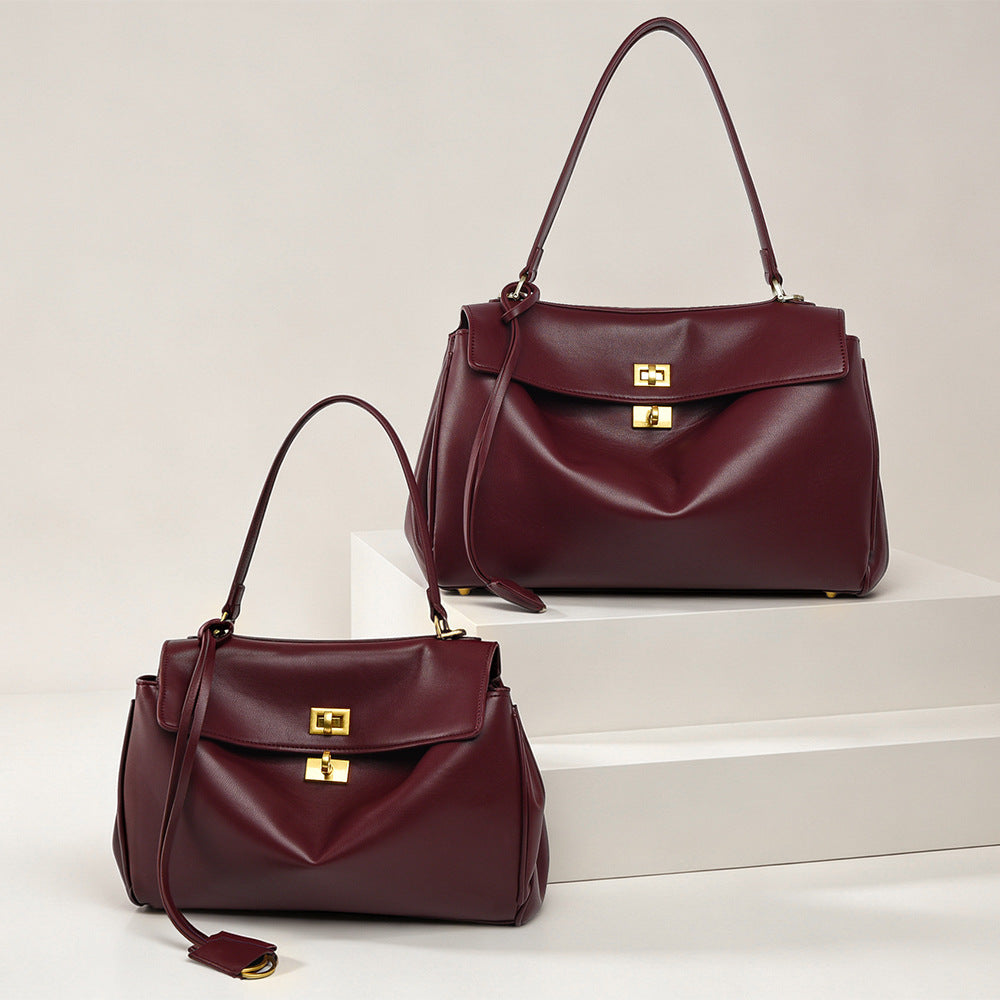 Women's Leather Tote Bag, Large Capacity Designer Shoulder Handbag with Gold Lock