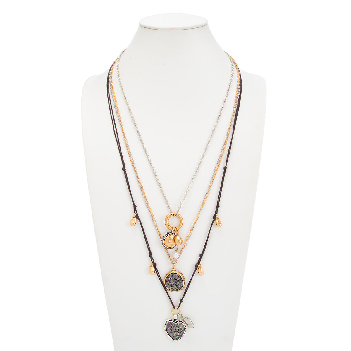 Gold Layered Heart Necklace Set, Womens Arabian Boho Pendant Jewelry