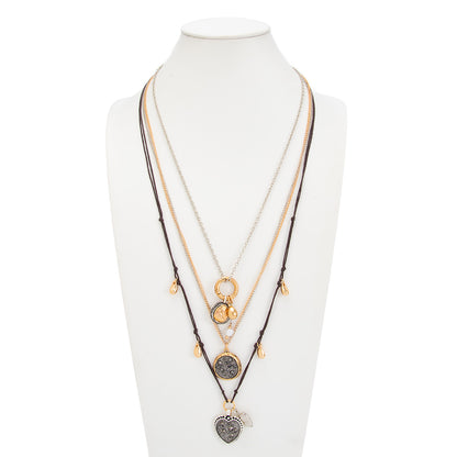 Gold Layered Heart Necklace Set, Womens Arabian Boho Pendant Jewelry