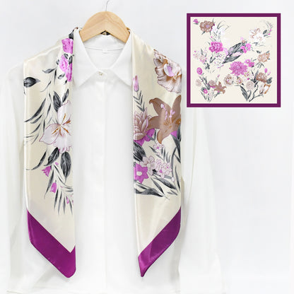 Colorful Leaf Print Satin Hijab Scarf, Elegant Square Headscarf for Women, Saudi UAE Daily & Eid Wear