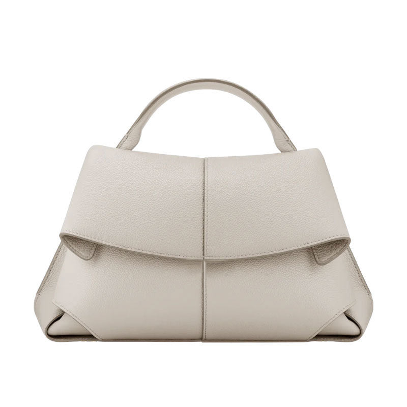 Taupe Vegan Leather Satchel, Womens Flap Handbag with Wide Crossbody Strap