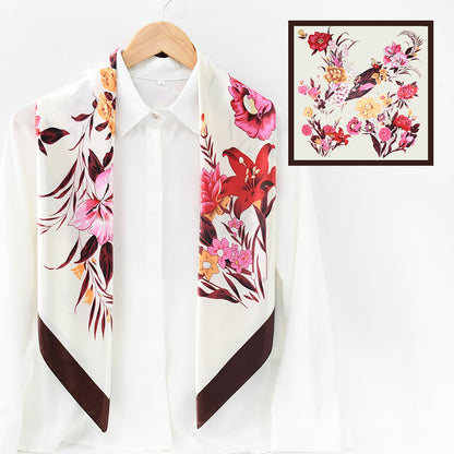 Colorful Leaf Print Satin Hijab Scarf, Elegant Square Headscarf for Women, Saudi UAE Daily & Eid Wear