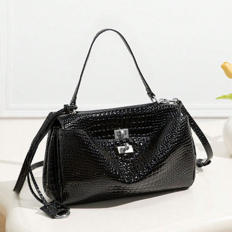 Women's Leather Tote Bag, Large Capacity Designer Shoulder Handbag with Gold Lock