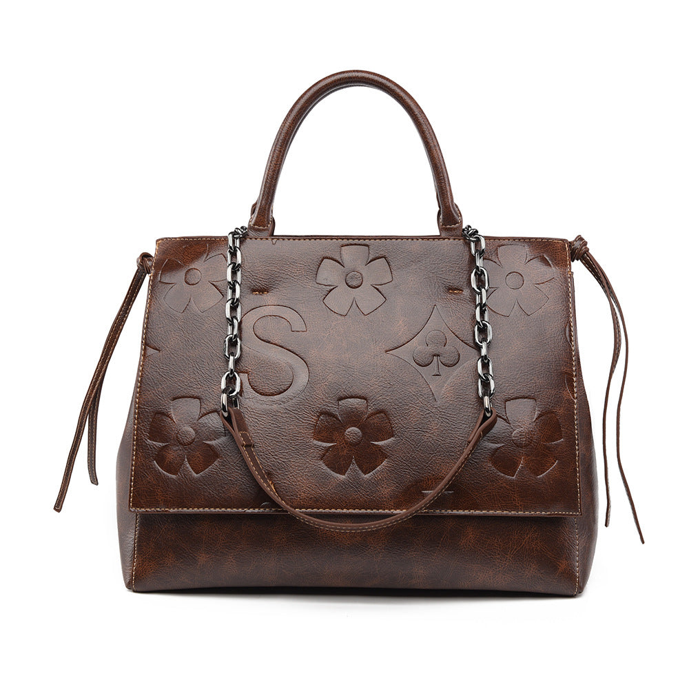 Brown Snake Print Vegan Leather Tote, Womens Flap Handbag with Chain