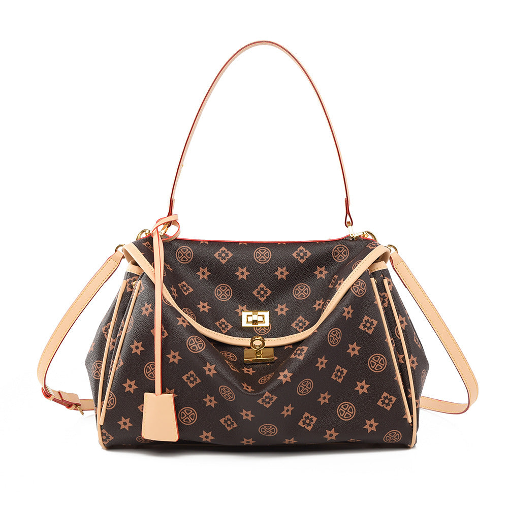 Women's Leather Tote Bag, Large Capacity Designer Shoulder Handbag with Gold Lock