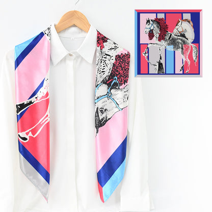 Colorful Leaf Print Satin Hijab Scarf, Elegant Square Headscarf for Women, Saudi UAE Daily & Eid Wear