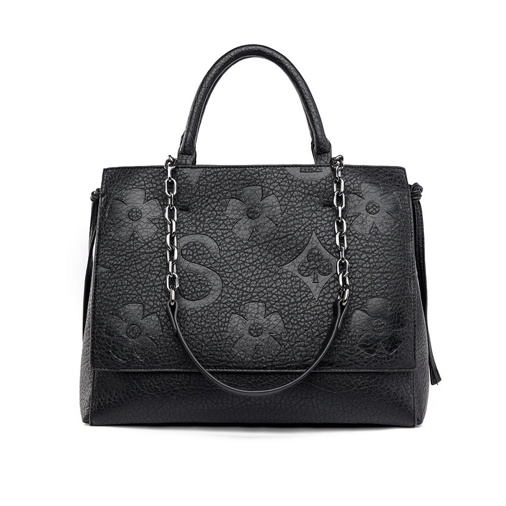 Brown Snake Print Vegan Leather Tote, Womens Flap Handbag with Chain