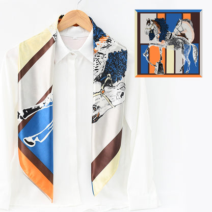 Colorful Leaf Print Satin Hijab Scarf, Elegant Square Headscarf for Women, Saudi UAE Daily & Eid Wear
