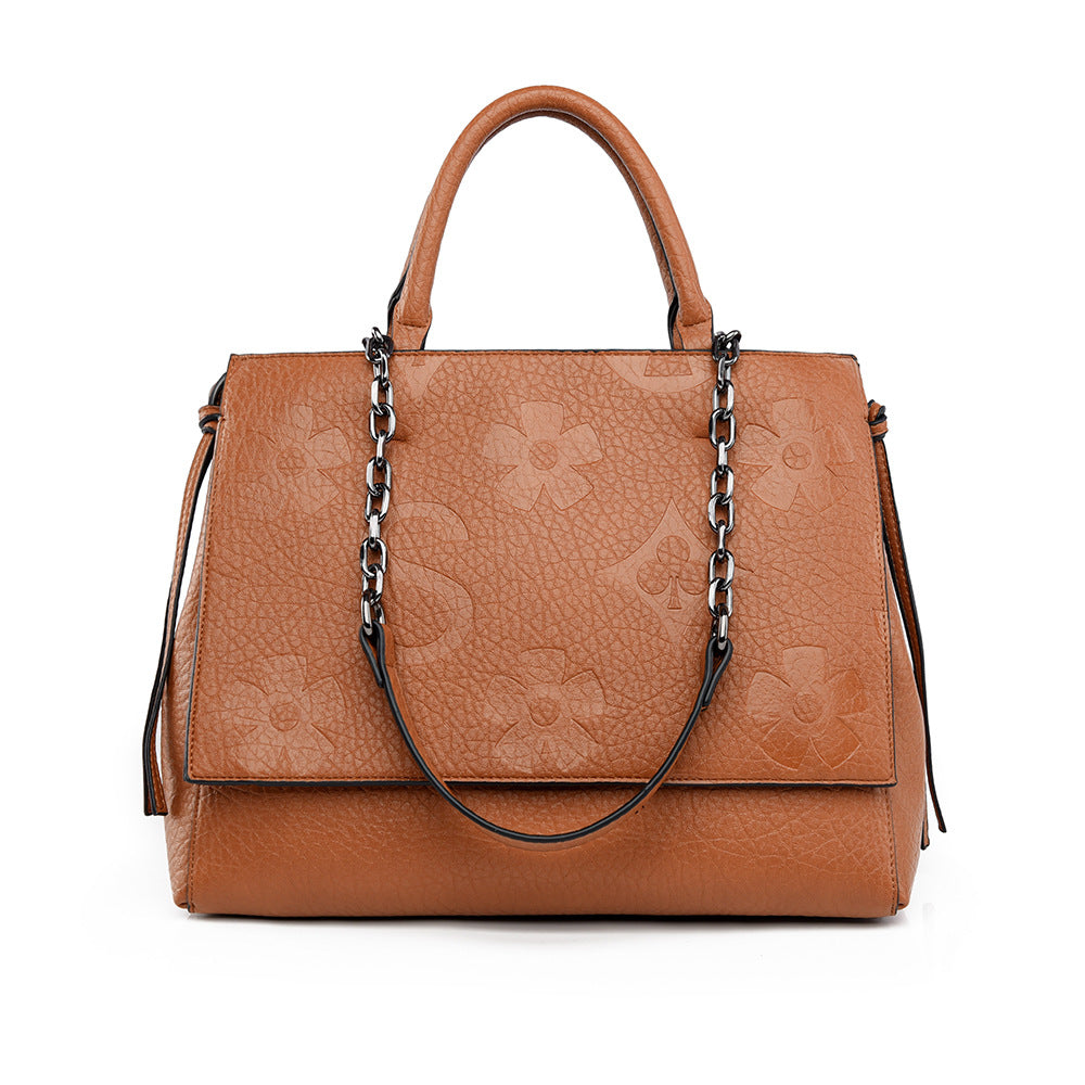 Brown Snake Print Vegan Leather Tote, Womens Flap Handbag with Chain