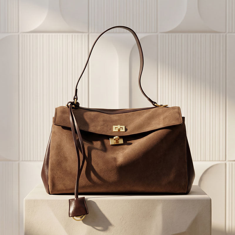Women's Leather Tote Bag, Large Capacity Designer Shoulder Handbag with Gold Lock