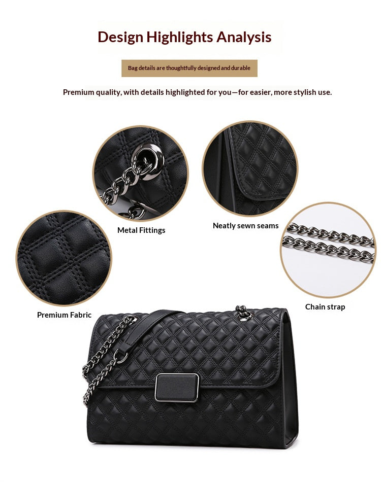 Women's Quilted Crossbody Bag, Classic Diamond Pattern Flap Shoulder Bag with Chain Strap, Elegant Black Vegan Leather Evening Purse for Work Date Night