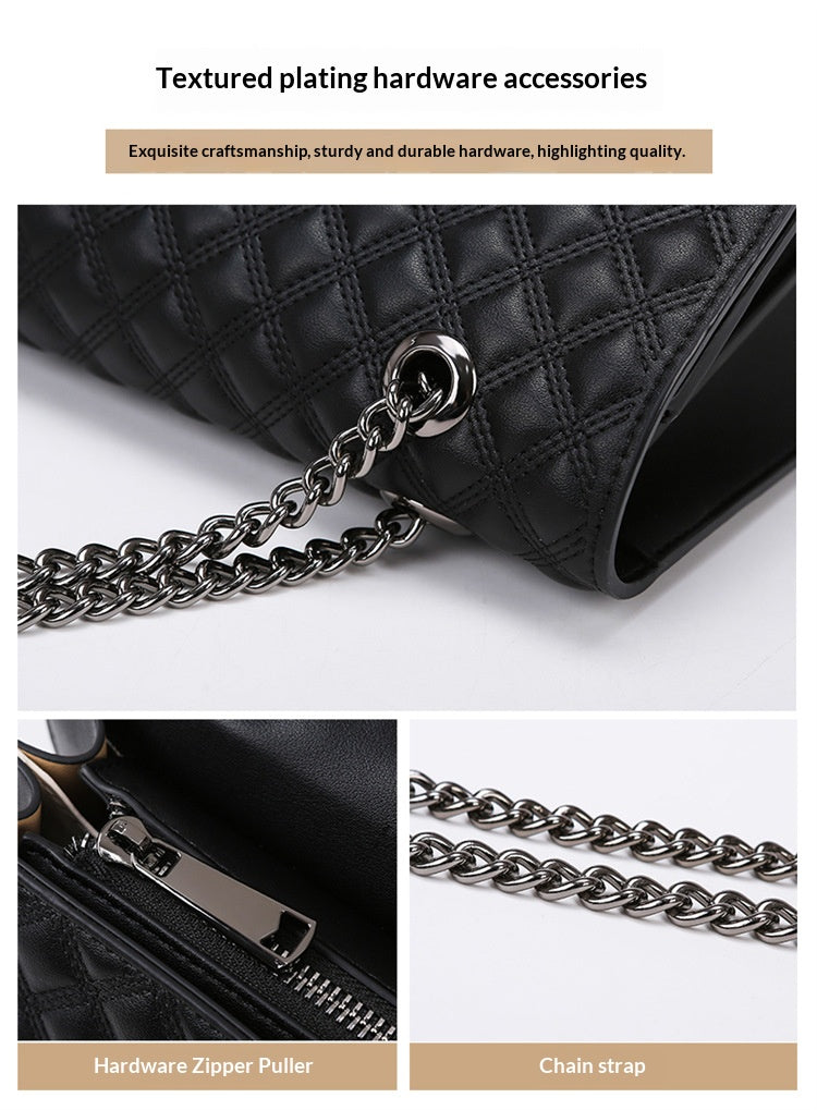 Women's Quilted Crossbody Bag, Classic Diamond Pattern Flap Shoulder Bag with Chain Strap, Elegant Black Vegan Leather Evening Purse for Work Date Night