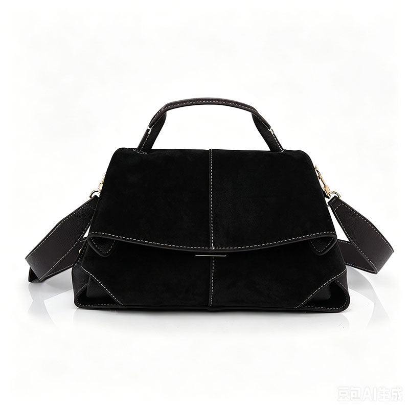 Taupe Vegan Leather Satchel, Womens Flap Handbag with Wide Crossbody Strap