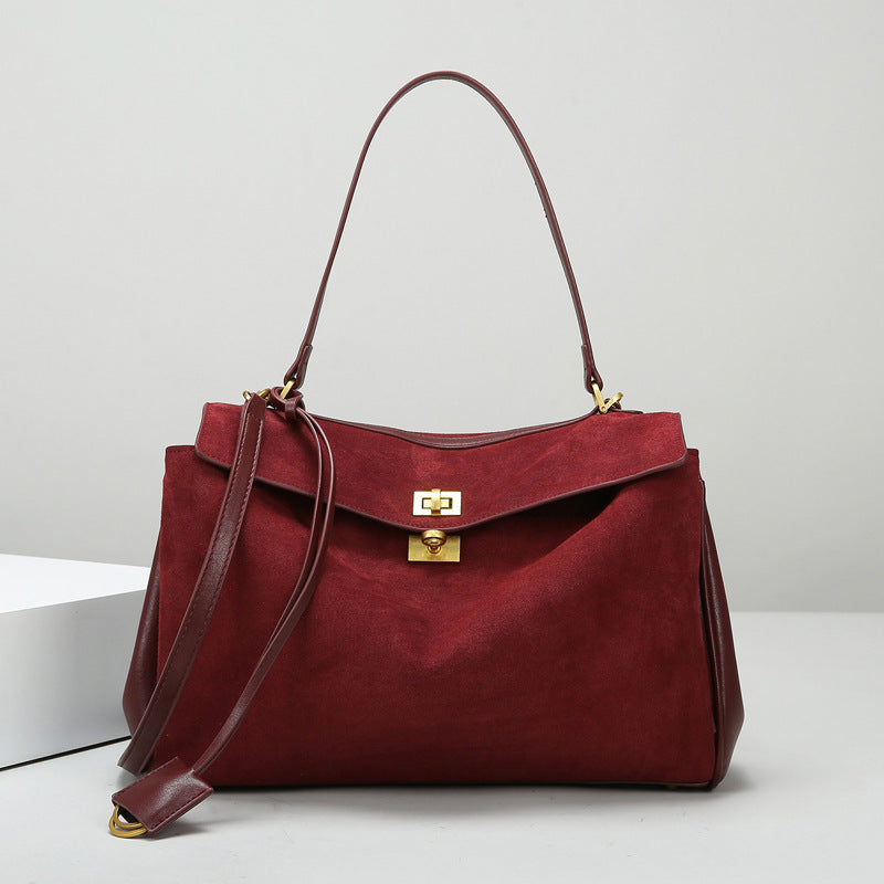 Women's Leather Tote Bag, Large Capacity Designer Shoulder Handbag with Gold Lock