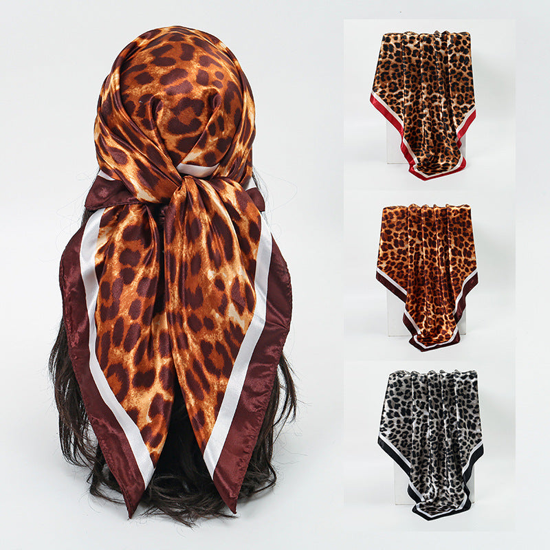 Leopard Print Satin Hijab Scarf, Trendy Square Headscarf for Women, Saudi UAE Daily & Party Wear