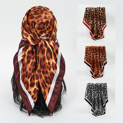 Leopard Print Satin Hijab Scarf, Trendy Square Headscarf for Women, Saudi UAE Daily & Party Wear