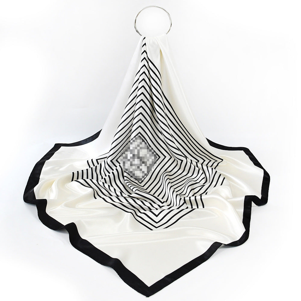 Elegant Geometric Striped Polyester Satin Square Hijab, Ladies Multi-use Headscarf Shawl