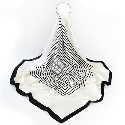 Elegant Geometric Striped Polyester Satin Square Hijab, Ladies Multi-use Headscarf Shawl