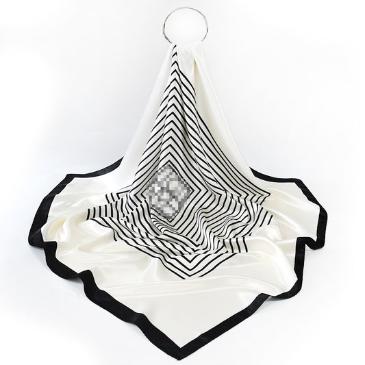 Elegant Geometric Striped Polyester Satin Square Hijab, Ladies Multi-use Headscarf Shawl