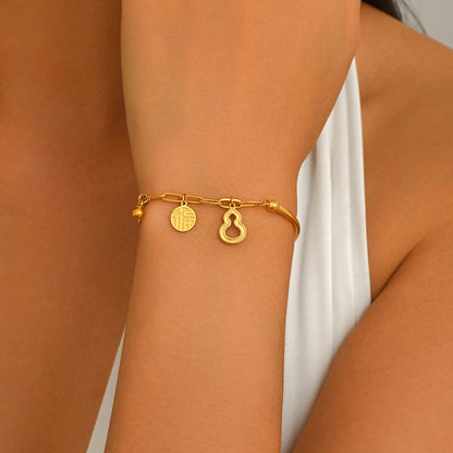 Light Luxury Gourd Fortune‑Character Curved Tube Bracelet, Paperclip Chain Niche High‑End Hand Ornament