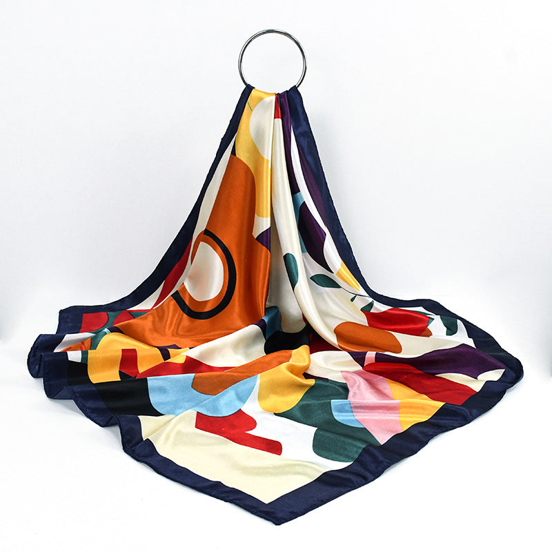 90x90cm Colorful Geometric Satin Hijab Scarf, Soft Square Headscarf for Women, Dubai Saudi Daily & Party Wear