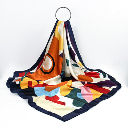 90x90cm Colorful Geometric Satin Hijab Scarf, Soft Square Headscarf for Women, Dubai Saudi Daily & Party Wear