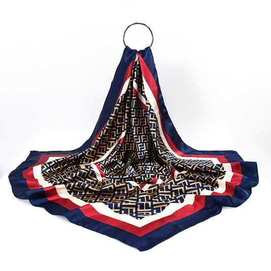 90x90cm Geometric Monogram Satin Hijab Scarf, Luxury Square Headscarf for Women, Saudi UAE Eid & Party Wear