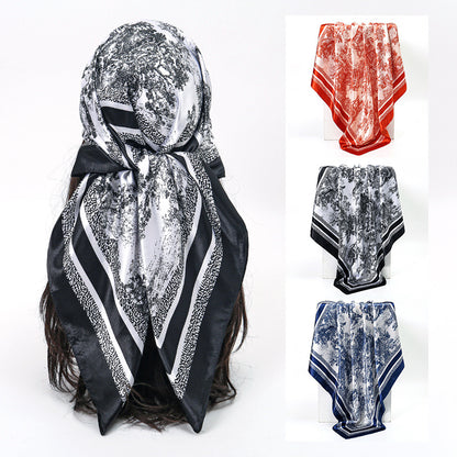 Retro Print Satin Hijab Scarf, Square Headscarf for Women, Saudi UAE Daily & Party Wear