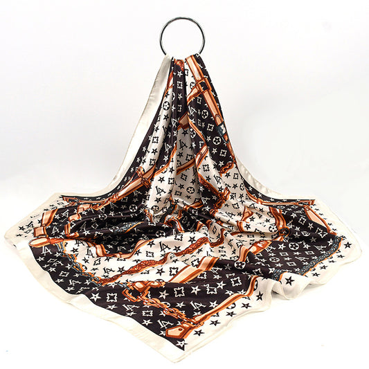 90x90cm Luxury Chain Print Satin Hijab Scarf, Elegant Square Headscarf for Women, Saudi UAE Daily & Party Wear