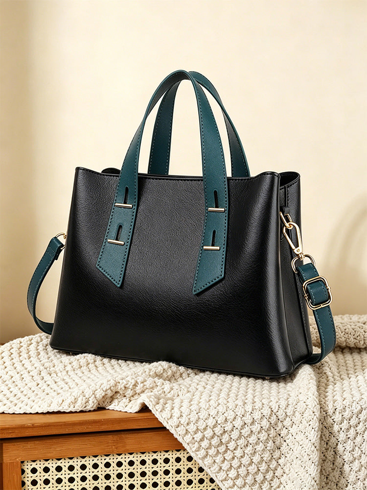 Women's Monogram Tote Bag, Premium Vegan Leather Work Handbag with Contrast Handles, Brown Diamond Pattern Shoulder Bag, Large Capacity Office Tote with Crossbody Strap