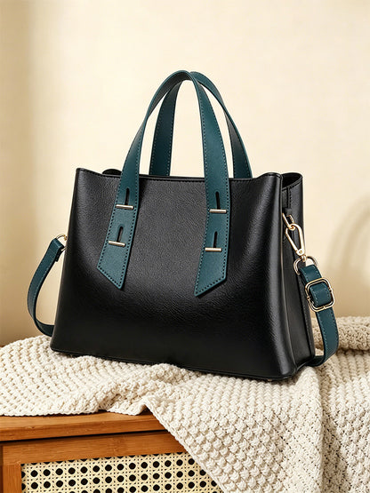 حقيبة توتس جلد نباتي بني مونوجرام، حقيبة عمل نسائية بحزام متباين