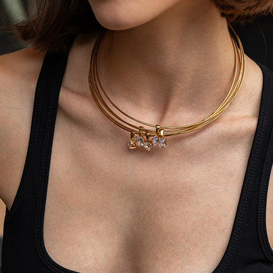 Gold Layered Diamond Choker Necklace for Women, Dainty Cubic Zirconia Pendant Necklace, Multi Strand CZ Collar Necklace, Elegant Bridal Wedding Jewelry Gift