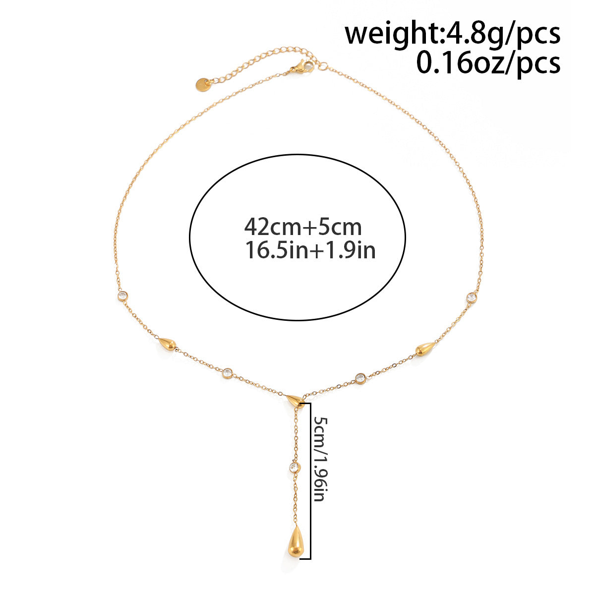 Gold Teardrop Y-Shaped Lariat Necklace, Women‘s Arabian CZ Dainty Chain