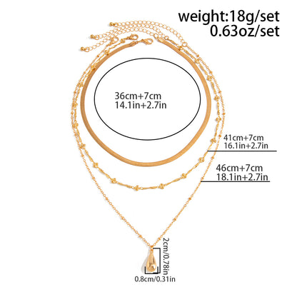Silver Gold Plated 3 Layered Necklace for Women - Teardrop Pendant Herringbone Chain Waterproof
