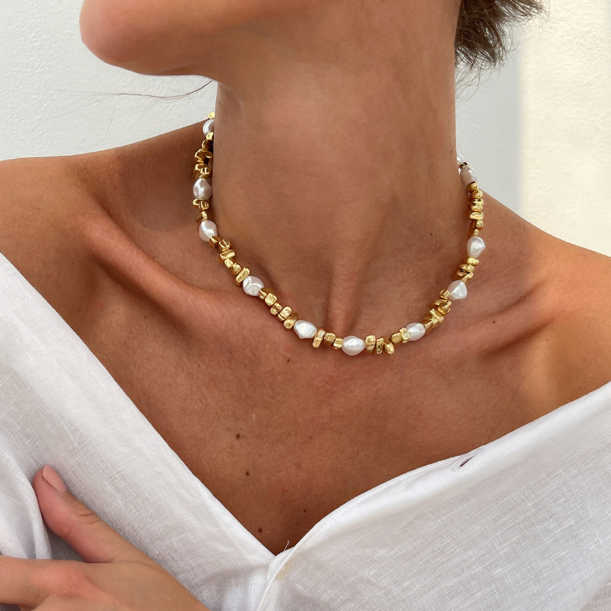 Silver Beaded Choker Necklace for Women, Irregular Baroque Pearl Choker with Star Cross Charm, Y2K Dainty Chain Tassel Necklace, Trendy Cool Girl Jewelry