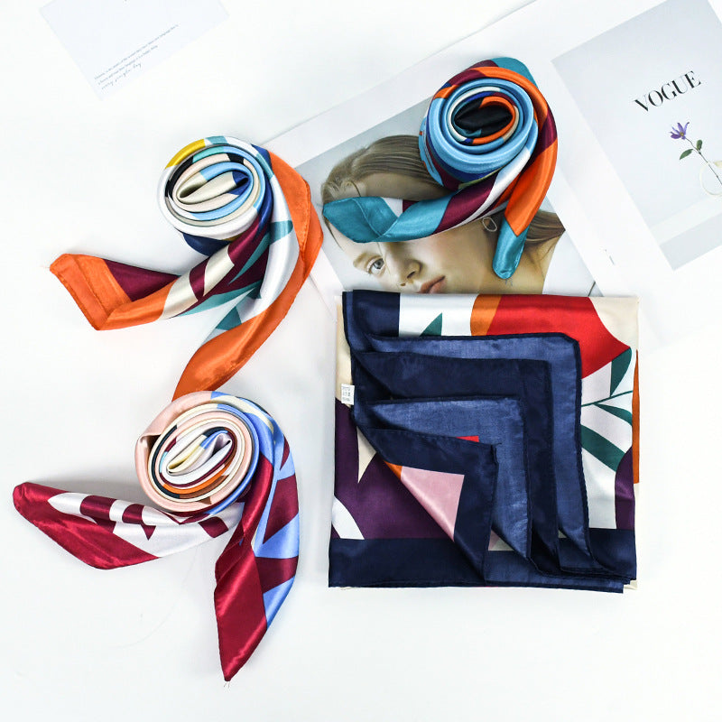 90x90cm Colorful Geometric Satin Hijab Scarf, Soft Square Headscarf for Women, Dubai Saudi Daily & Party Wear