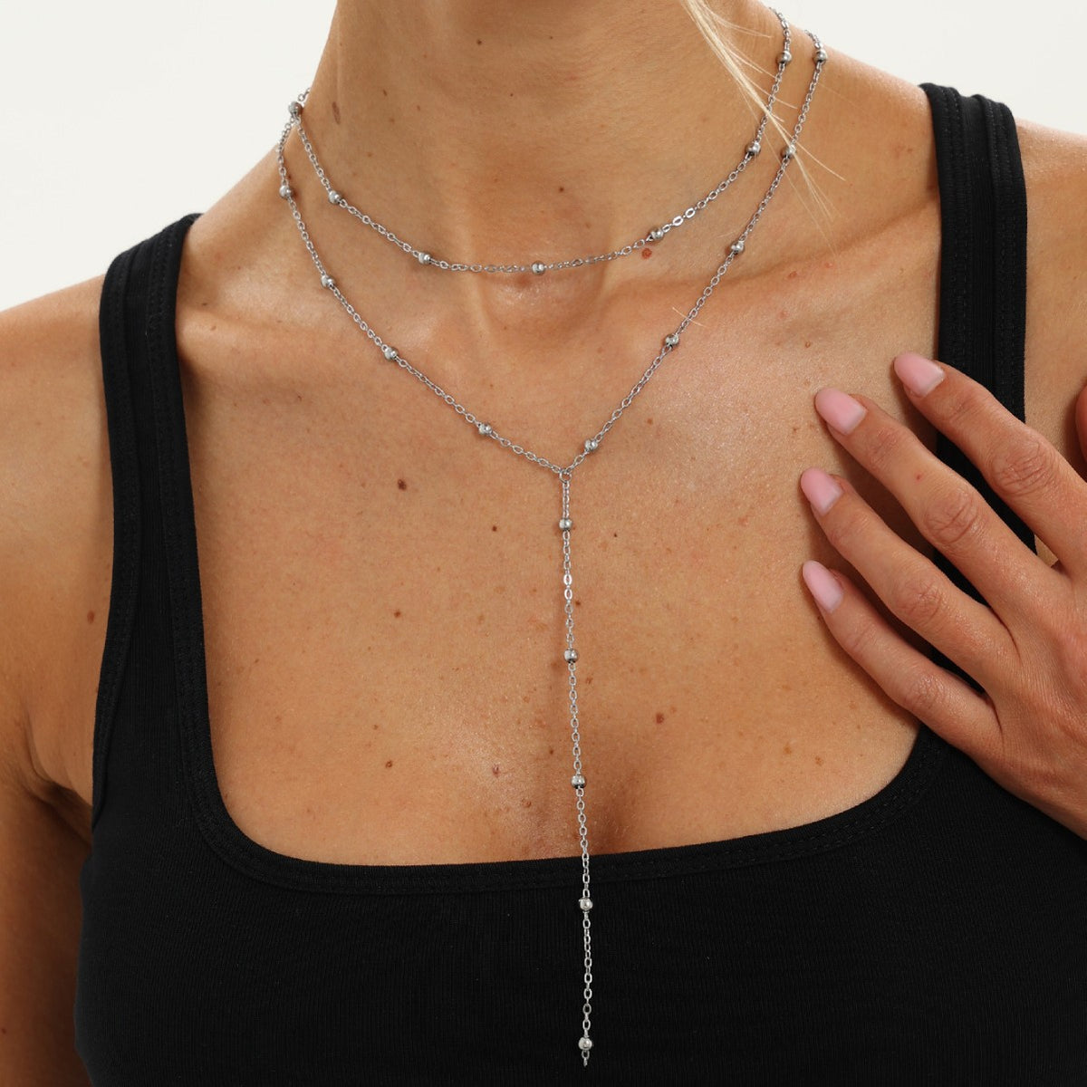 Gold Y-Shaped Lariat Necklace Set, Womens Arabian Beaded Tassel Chain