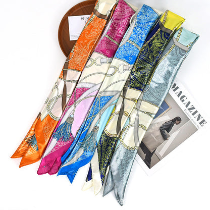 90x90cm Blue Tassel Chain Satin Hijab Scarf, Luxury Square Headscarf for Women, Saudi UAE Eid & Daily Wear