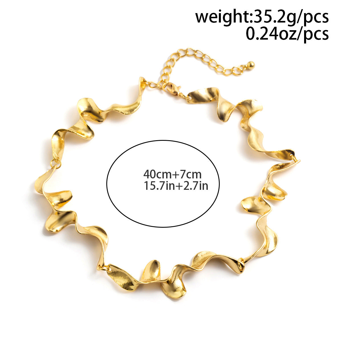 Gold Wavy Choker Necklace, Womens Arabian Sculptural Statement Jewelry